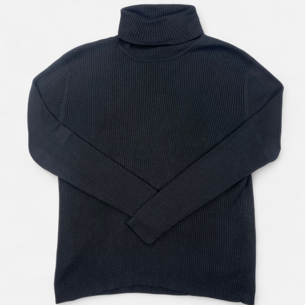 Ann May Women’s Long Sleeve Turtleneck Black 100% Silk Size Medium Vintage